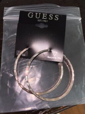 GUESS Silver-Tone Textured Hoop Earrings